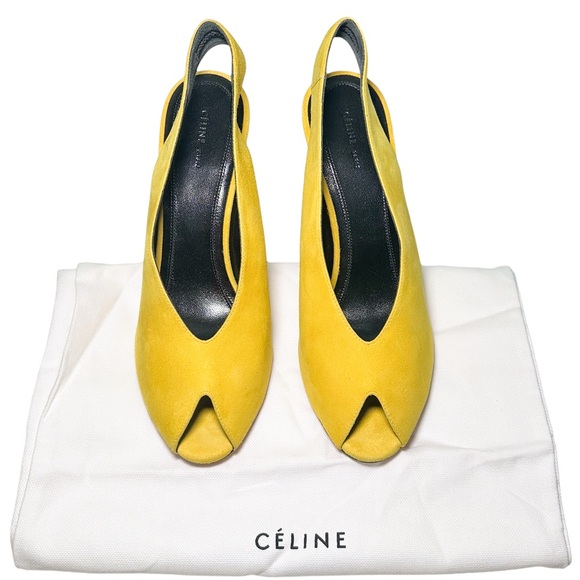 Celine Yellow Suede Slingback Wedge Sandals Peep Toe - Picture 8 of 8